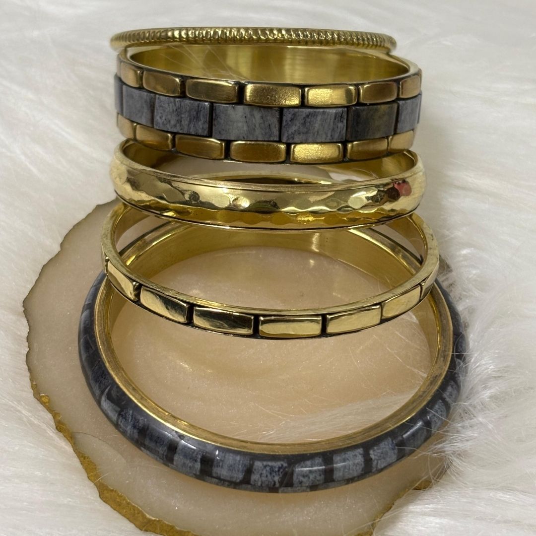 Gold Plated Stone Chips Regal Charm Set of Bangles