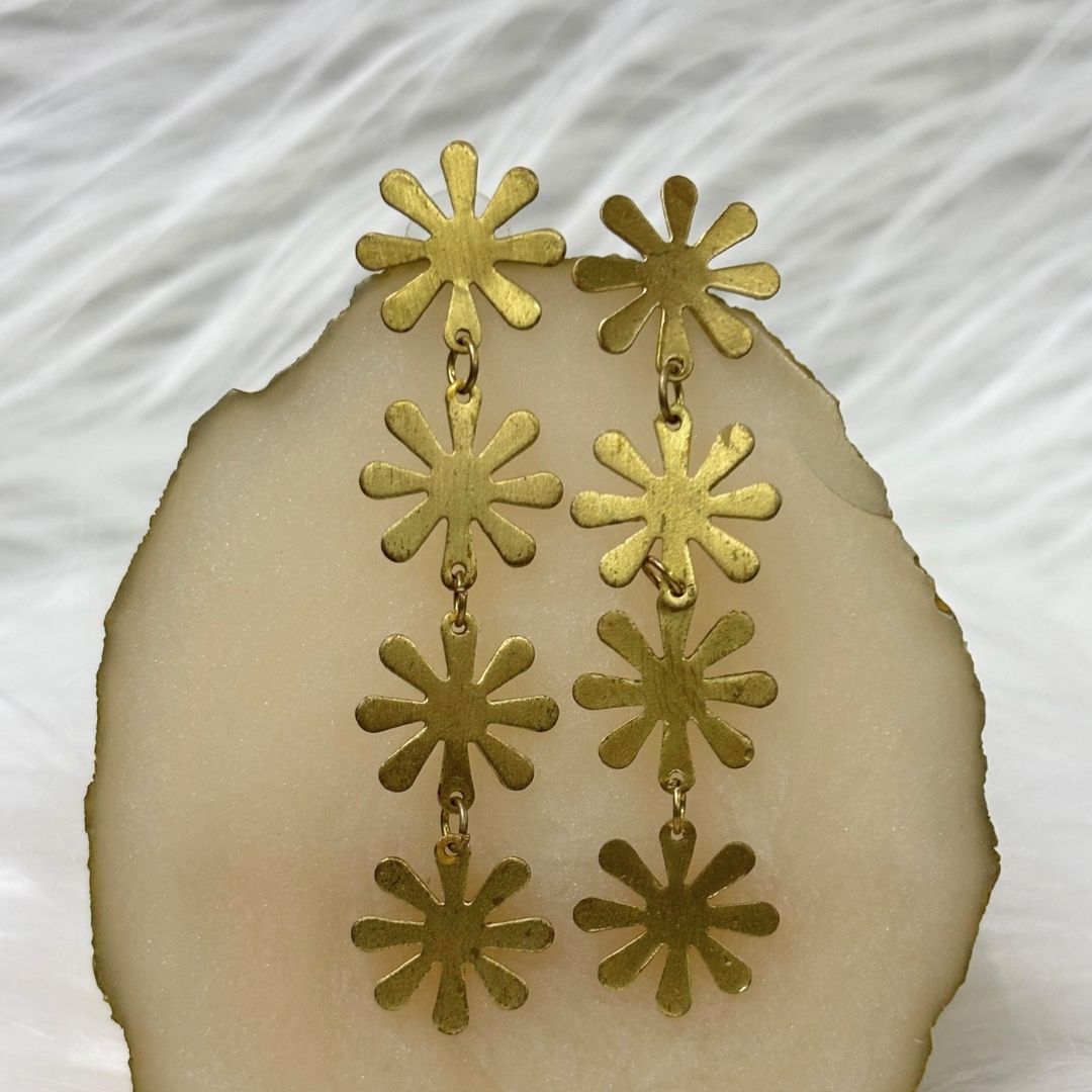 Gold-Plated Snowflake Dangle Push Back Earrings
