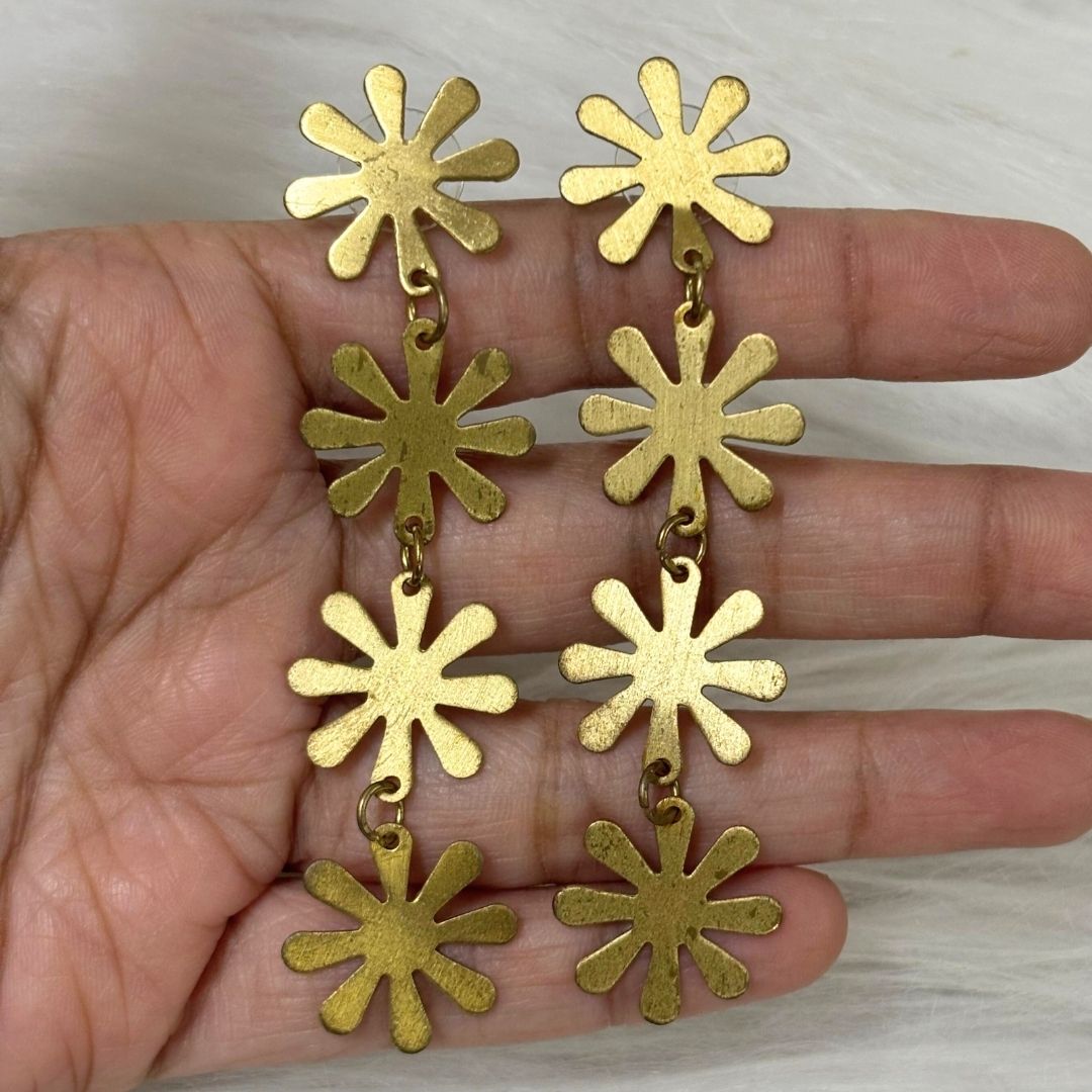 Gold-Plated Snowflake Dangle Push Back Earrings