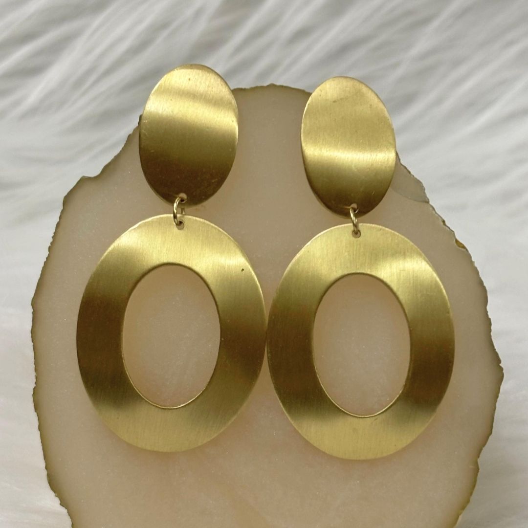 High-Quality Gold-Plated Double Oval Dangle Earrings