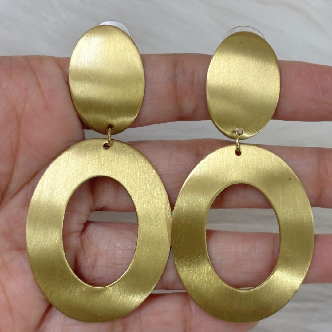 High-Quality Gold-Plated Double Oval Dangle Earrings