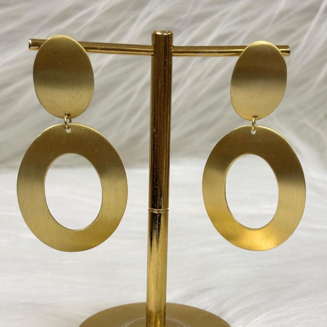 High-Quality Gold-Plated Double Oval Dangle Earrings