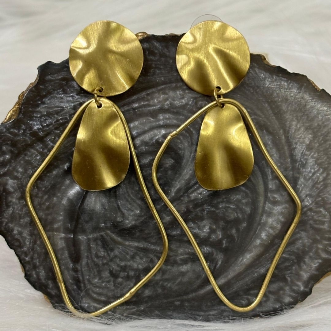 High-Quality Gold-Plated Abstract Frame Contemporary Dangle Earrings with Push Back Closure