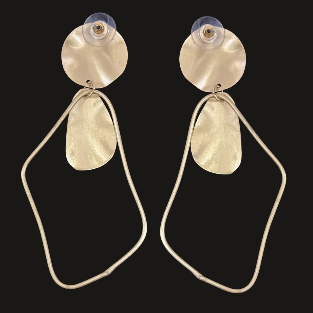High-Quality Gold-Plated Abstract Frame Contemporary Dangle Earrings with Push Back Closure