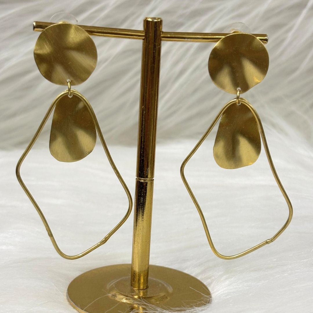 High-Quality Gold-Plated Abstract Frame Contemporary Dangle Earrings with Push Back Closure
