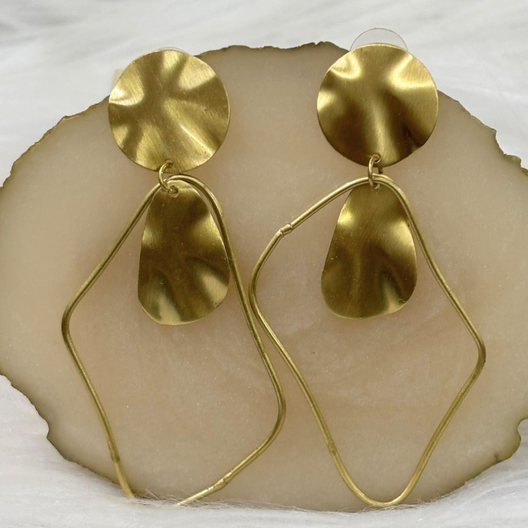 High-Quality Gold-Plated Abstract Frame Contemporary Dangle Earrings with Push Back Closure