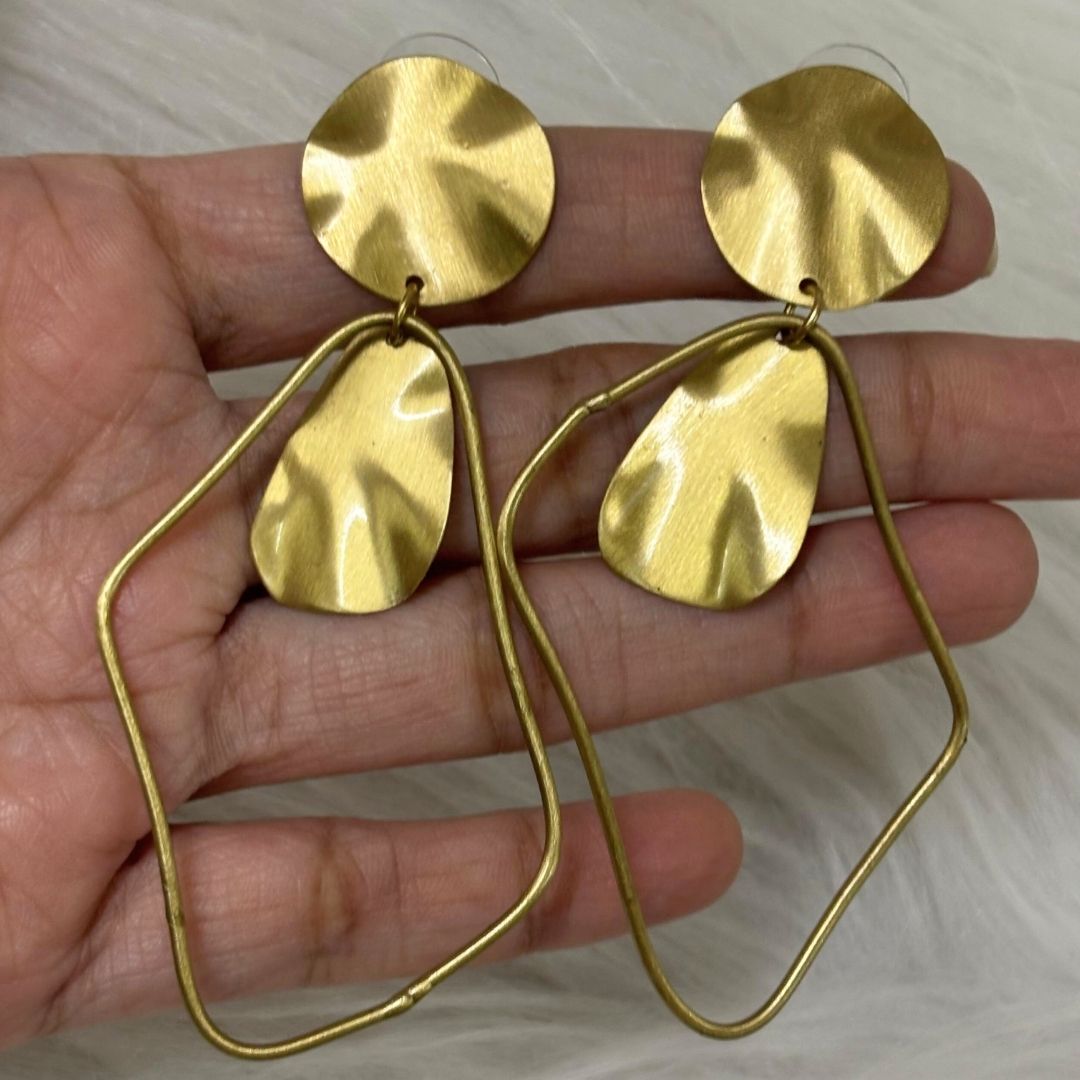High-Quality Gold-Plated Abstract Frame Contemporary Dangle Earrings with Push Back Closure