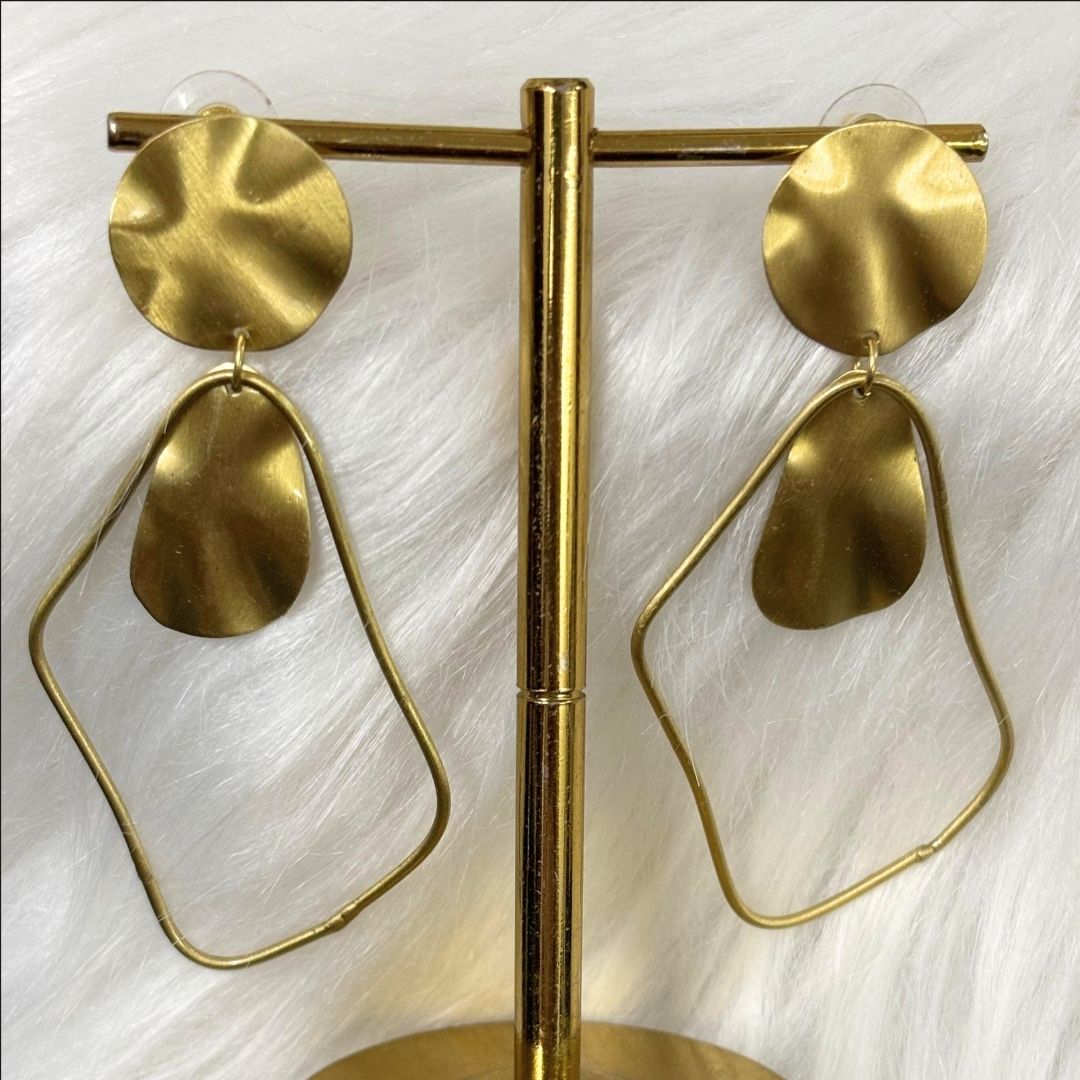 High-Quality Gold-Plated Abstract Frame Contemporary Dangle Earrings with Push Back Closure