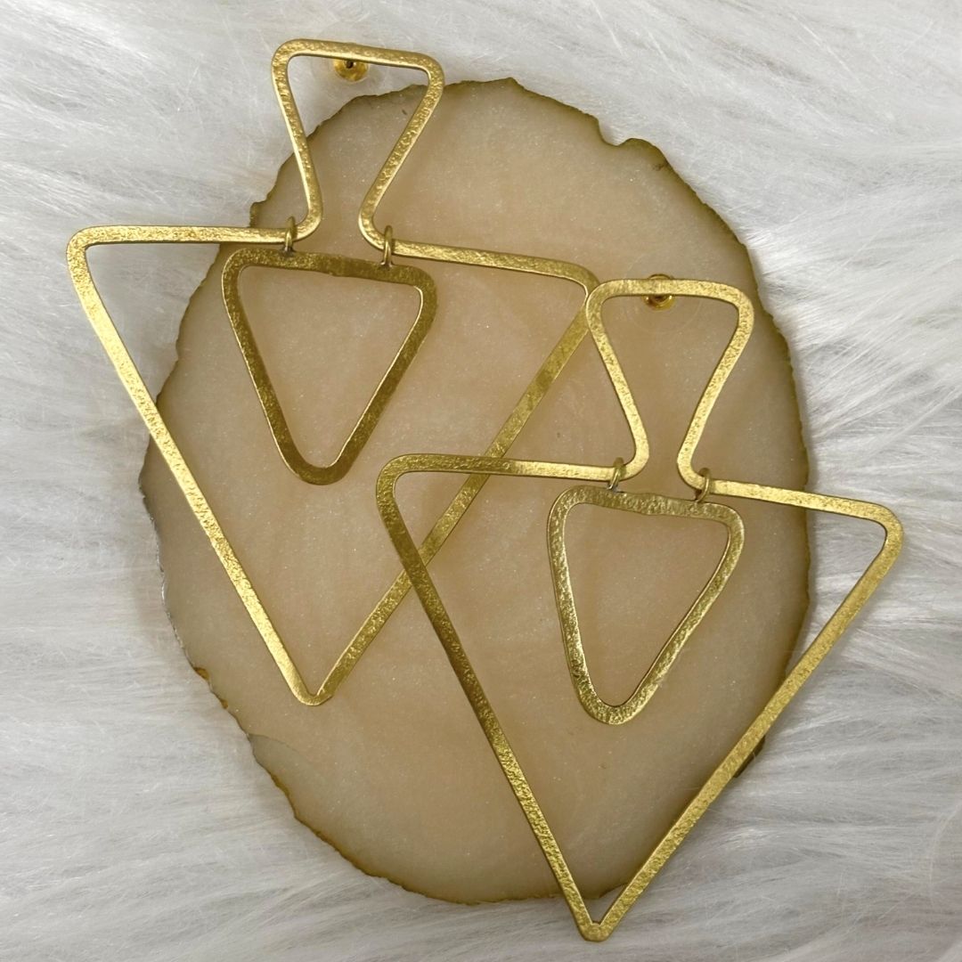 High-Quality Gold-Plated Geometric Triangle Dangle Earrings