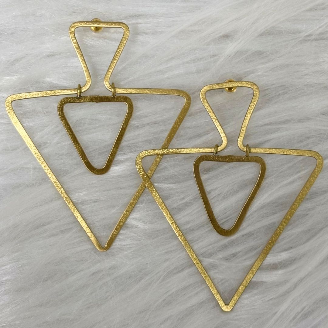 High-Quality Gold-Plated Geometric Triangle Dangle Earrings