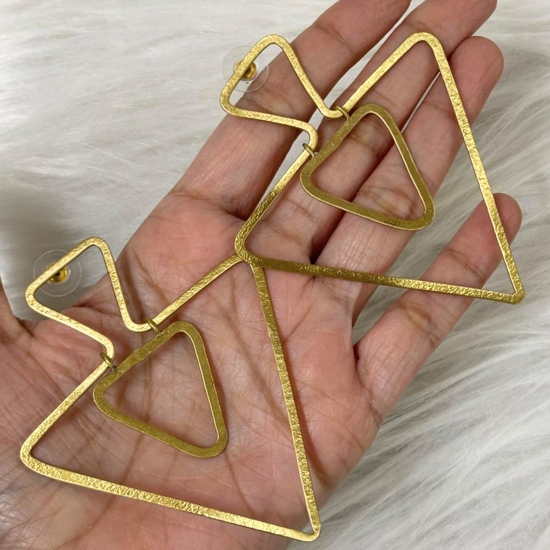 High-Quality Gold-Plated Geometric Triangle Dangle Earrings