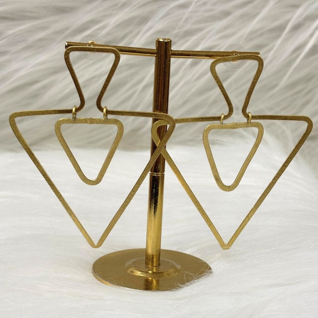 High-Quality Gold-Plated Geometric Triangle Dangle Earrings