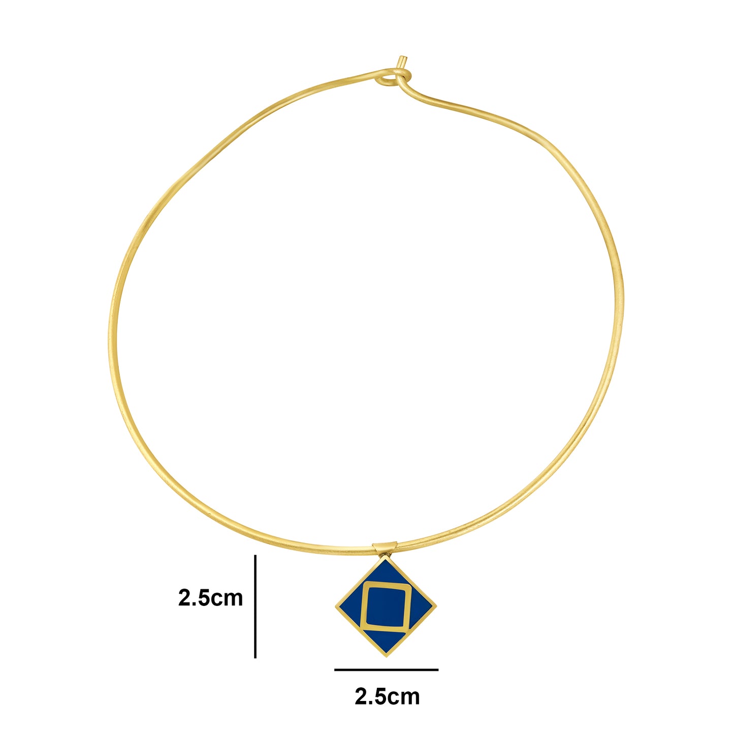 BDiva 18k Gold Plated Geometric Charm Blue Enamel Pendant Choker