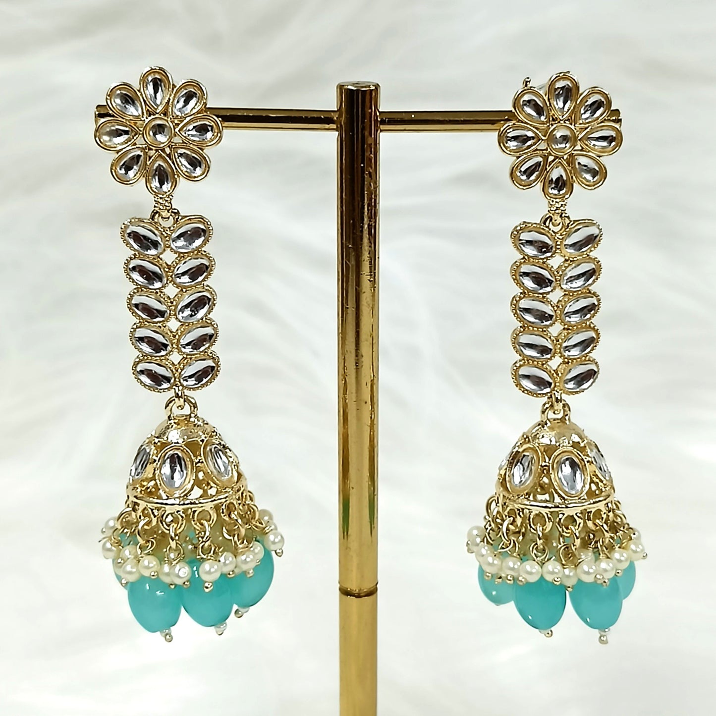 Bdiva 18K Gold Plated Turquiose Earrings with Semi Cultured Pearls