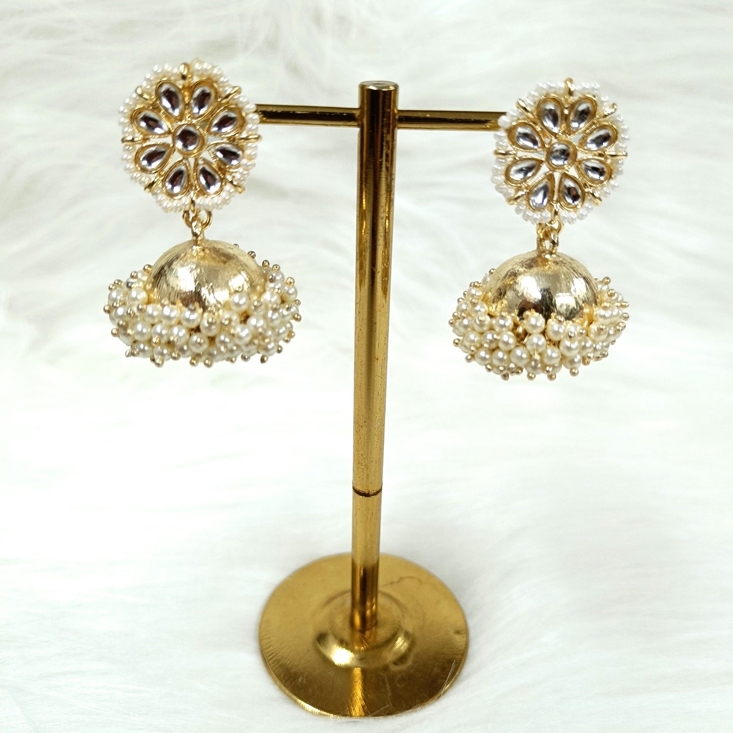Bdiva 18K Gold Plated Kundan Jhumka Earrings with Semi Cultured Pearls