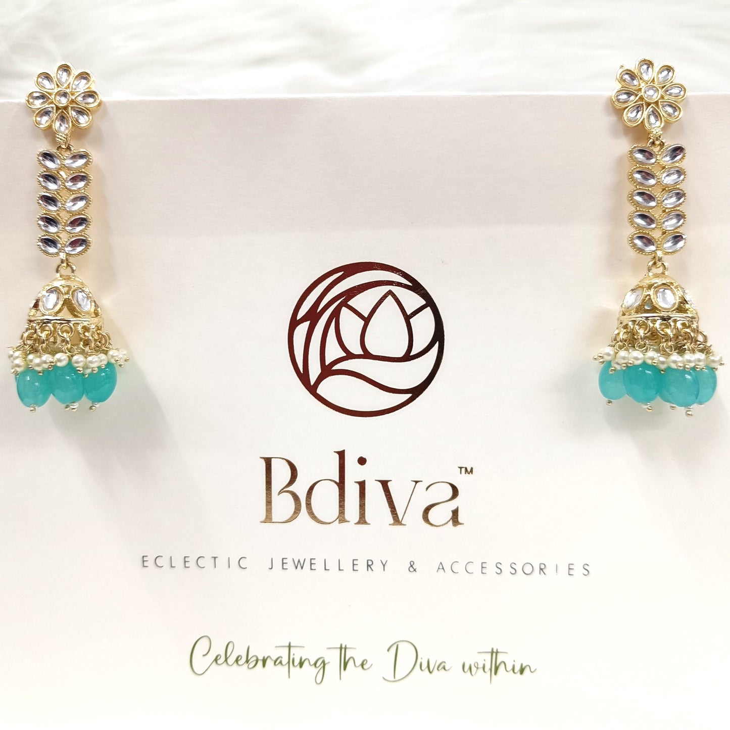 Bdiva 18K Gold Plated Turquiose Earrings with Semi Cultured Pearls