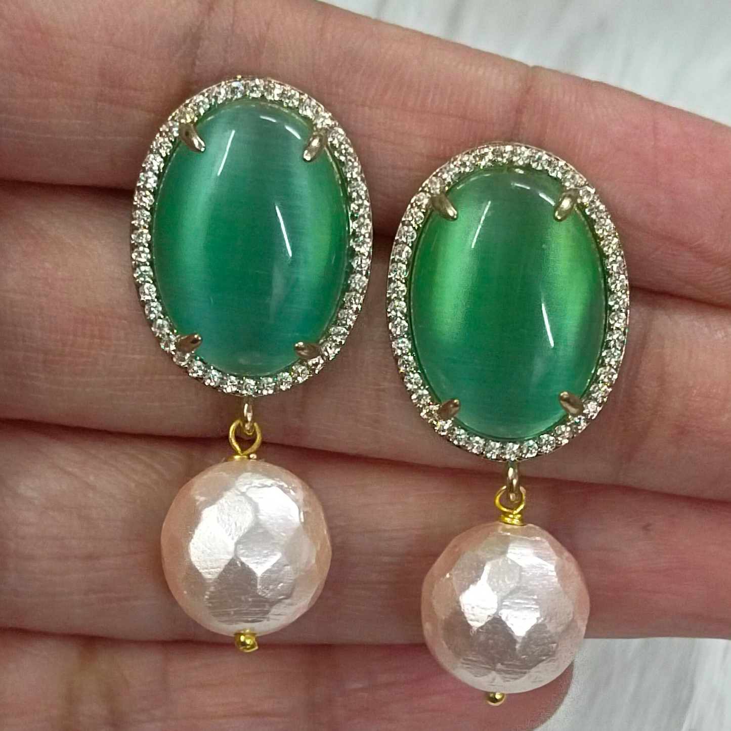 BDiva 18k Gold Plated Emerald Radiance Statement Earrings with a Fusion of Luxe and Elegance