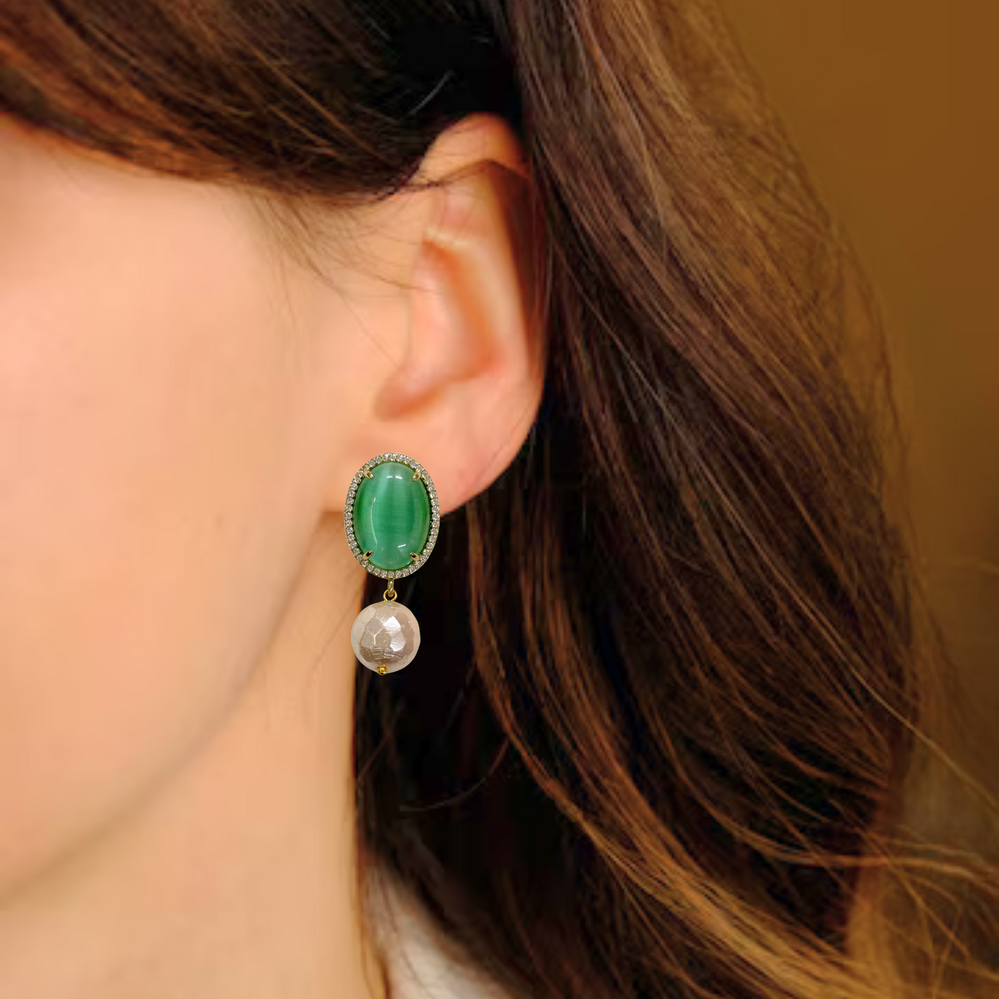 BDiva 18k Gold Plated Emerald Radiance Statement Earrings with a Fusion of Luxe and Elegance