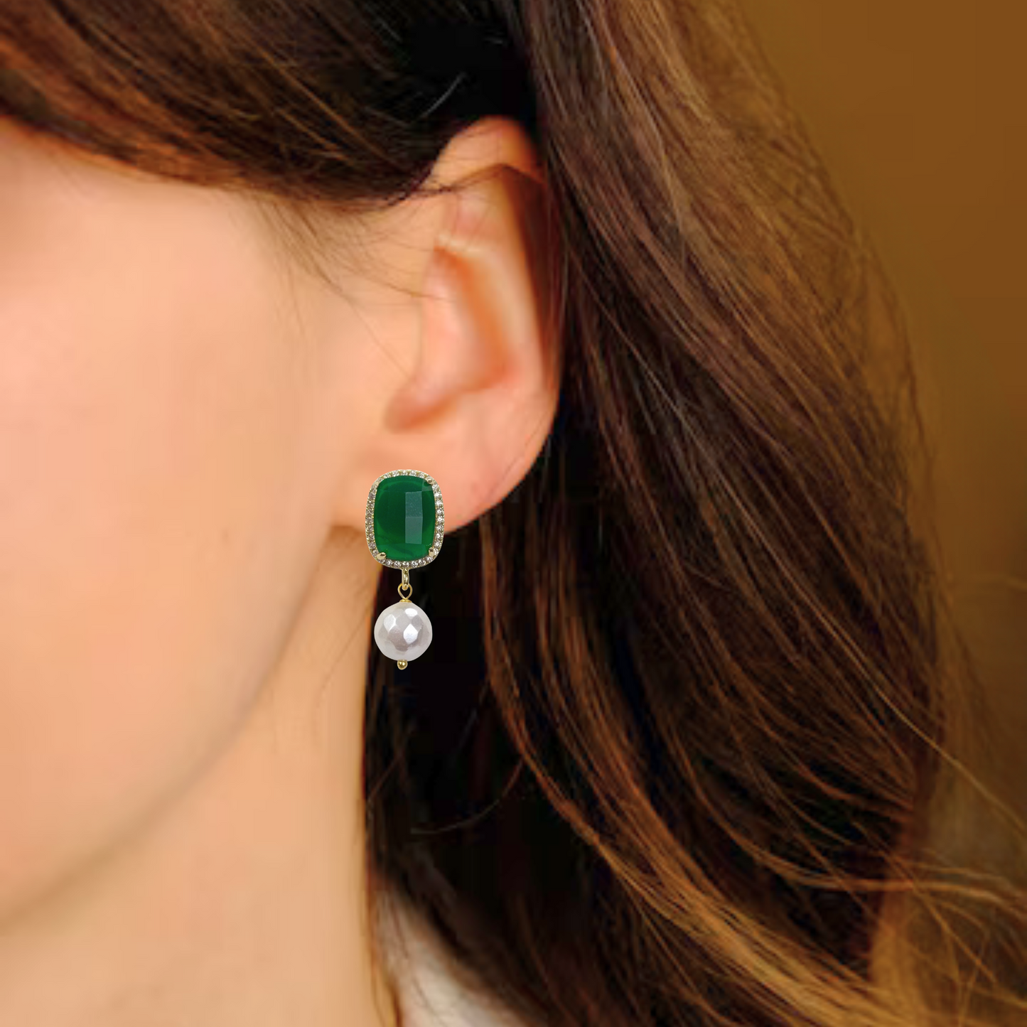 BDiva 18k Gold Plated Emerald Radiance Statement Earrings with a Fusion of Luxe and Elegance