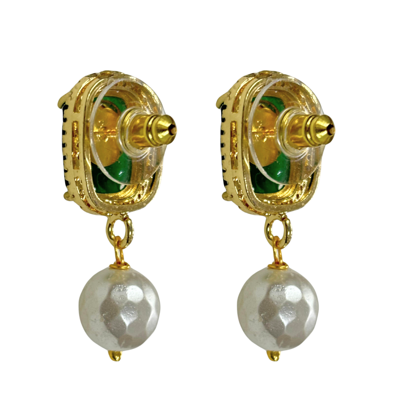 BDiva 18k Gold Plated Emerald Radiance Statement Earrings with a Fusion of Luxe and Elegance