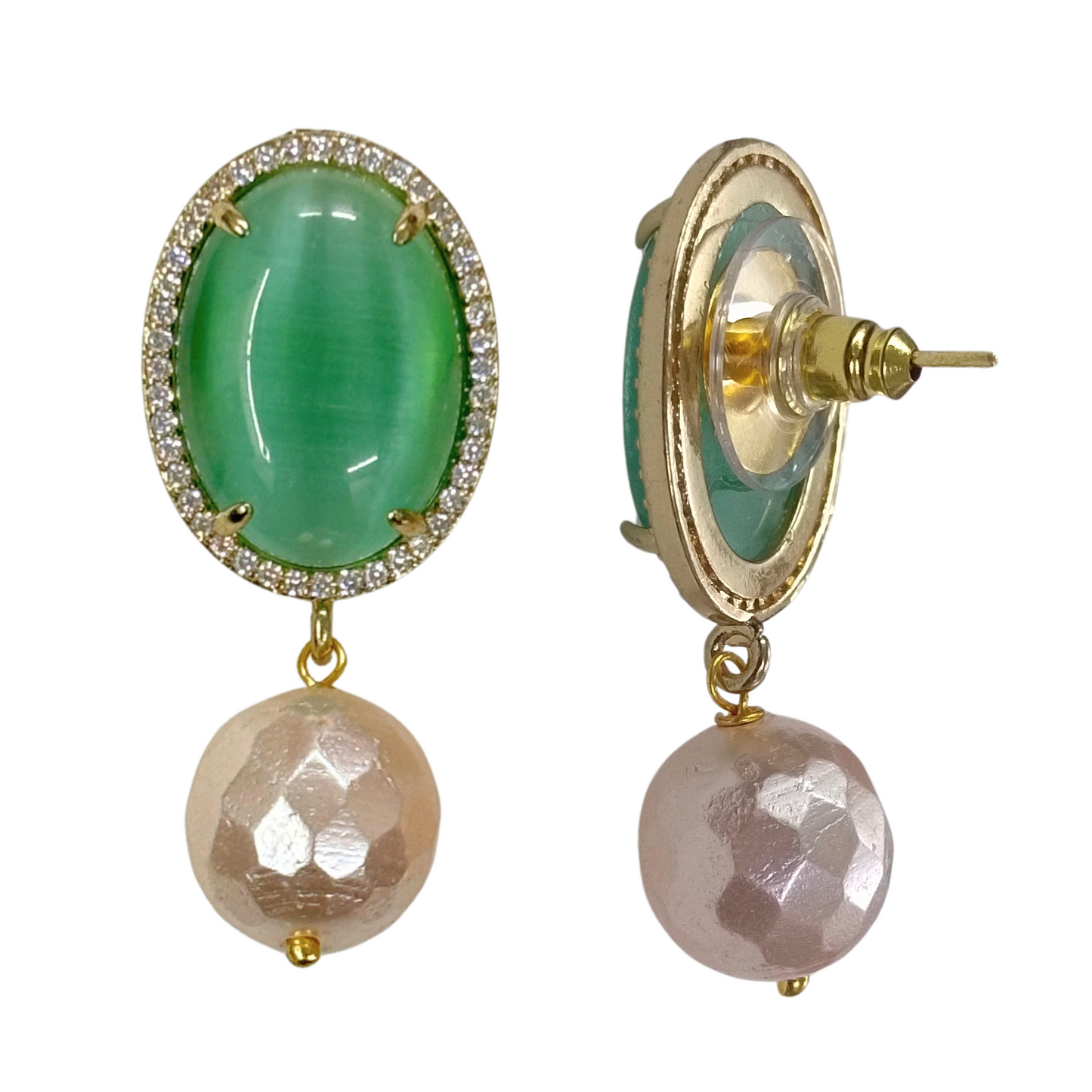 BDiva 18k Gold Plated Emerald Radiance Statement Earrings with a Fusion of Luxe and Elegance