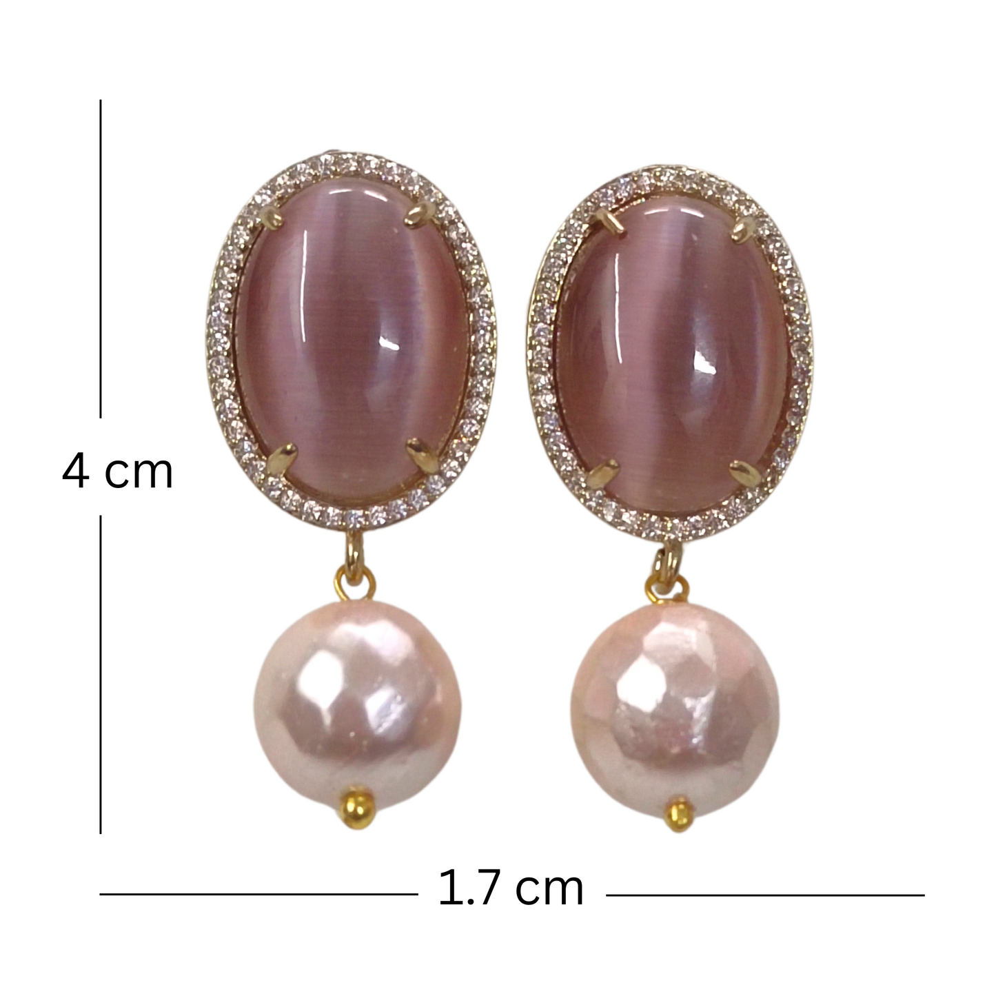 BDiva 18k Gold Plated Oval Stone Radiance Statement Earrings with a Fusion of Luxe and Elegance