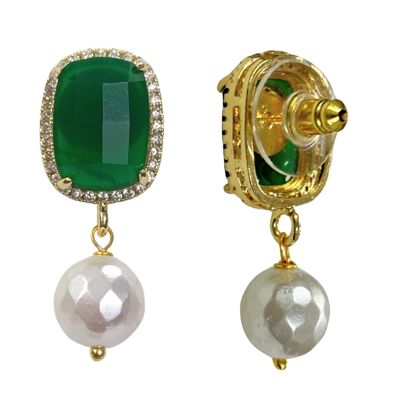 BDiva 18k Gold Plated Emerald Radiance Statement Earrings with a Fusion of Luxe and Elegance