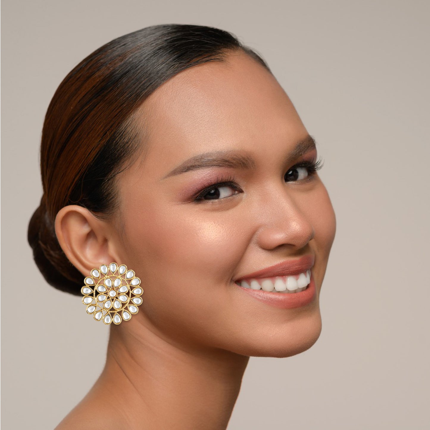 Bdiva 18K Gold Plated Intricated Design Kundan Studs.