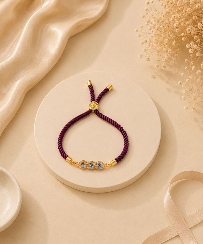 Adjustable Gold-Plated Evil Eye Bracelet