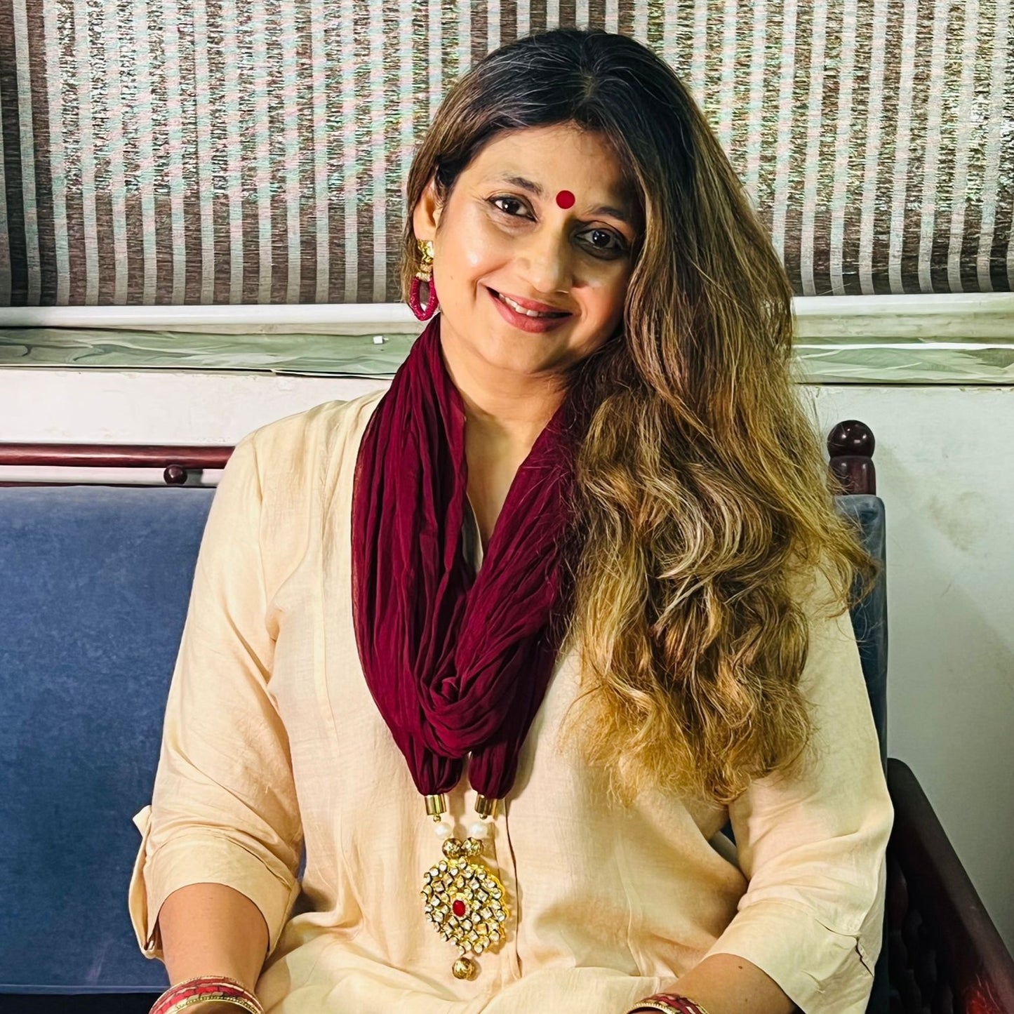 Bdiva Maroon Georgette Scarf With Kundan Motif.