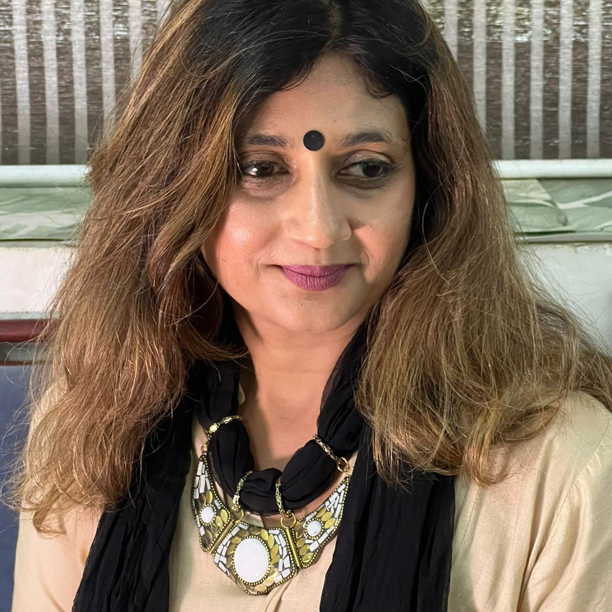 Bdiva Black Georgette Scarf With Indian Jewelry And Oxidised Motif