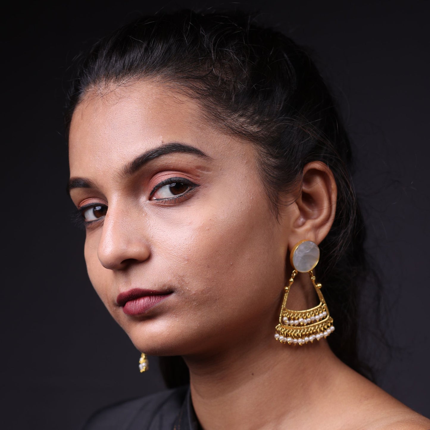 Bdiva 18K Gold Plated Mother of Pearl Eclectic Earrings.