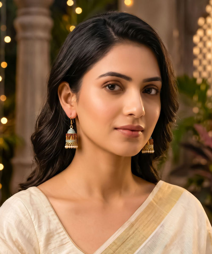Gold Plated Jarokha Jhumki Earrings