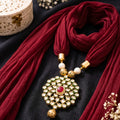 Maroon Georgette Scarf With Kundan Motif