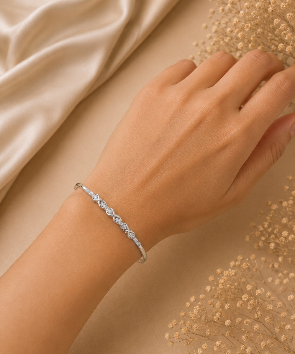 Rhodium Plated Cubic Zirconia Infinity Style Bracelet