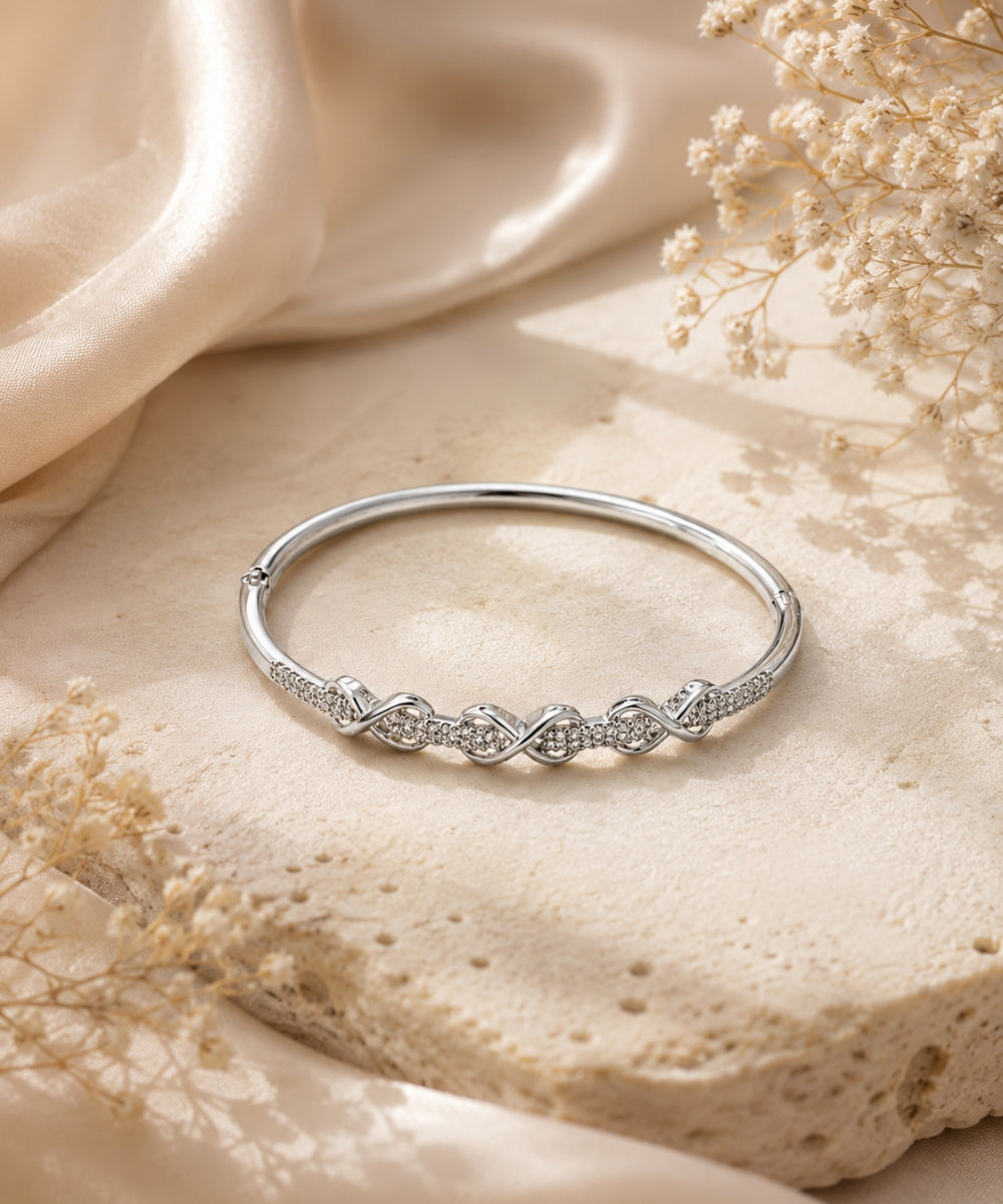 Rhodium Plated Cubic Zirconia Infinity Style Bracelet
