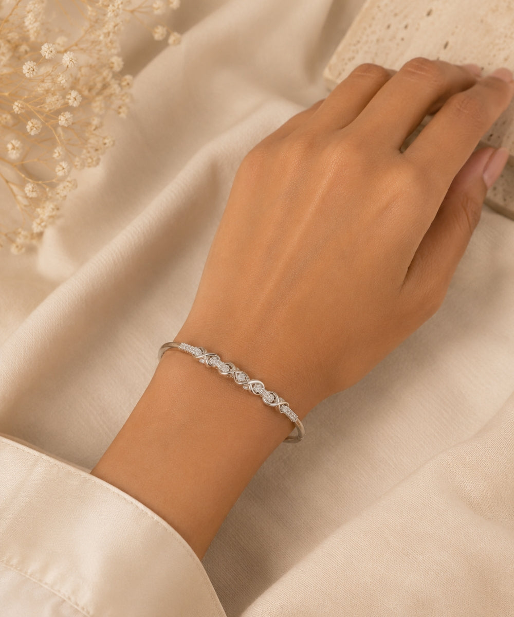 Rhodium Plated Cubic Zirconia Infinity Style Bracelet