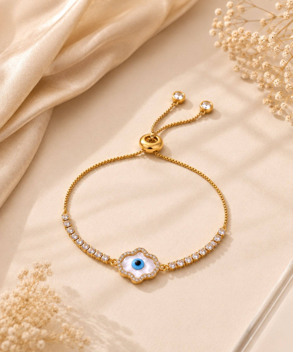 Gold Plated Evil Eye Hamsa Style Cubic Zirconia Bracelet