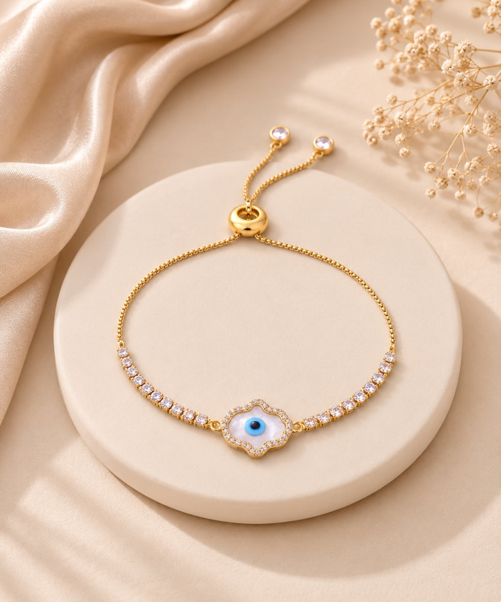 Gold Plated Evil Eye Hamsa Style Cubic Zirconia Bracelet