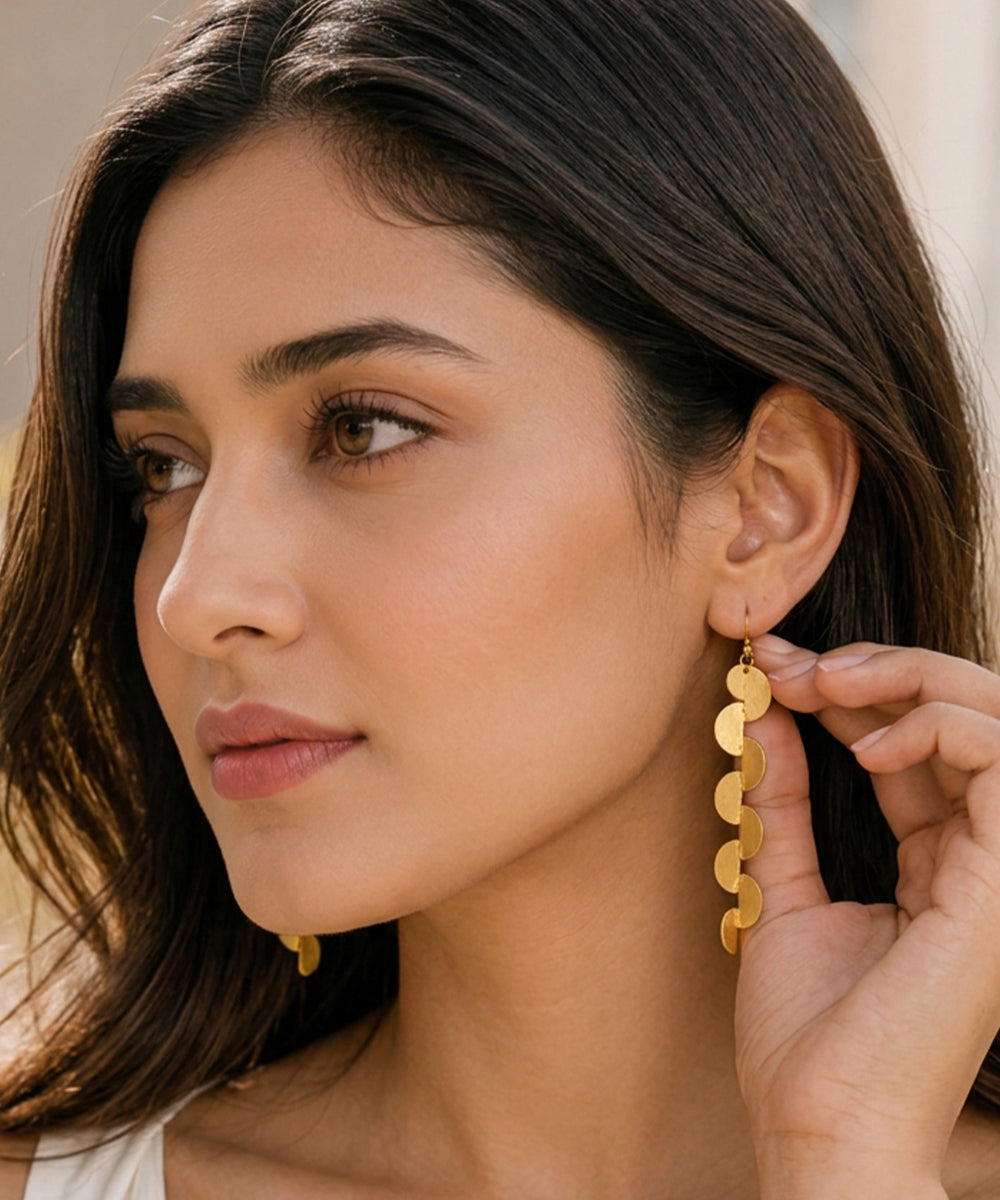 Gold Plated Semi-Circle Drop Earrings