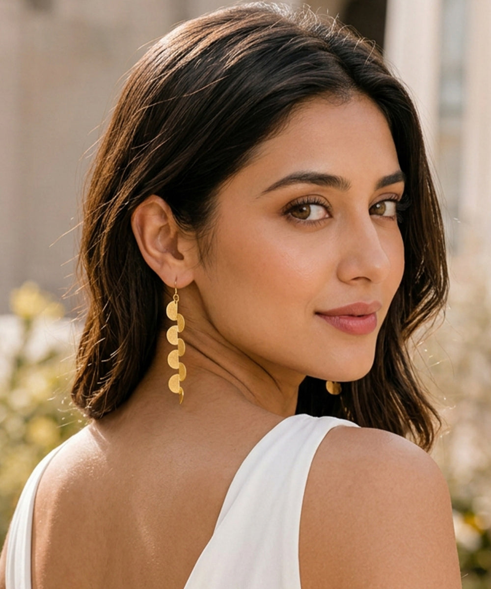Gold Plated Semi-Circle Drop Earrings