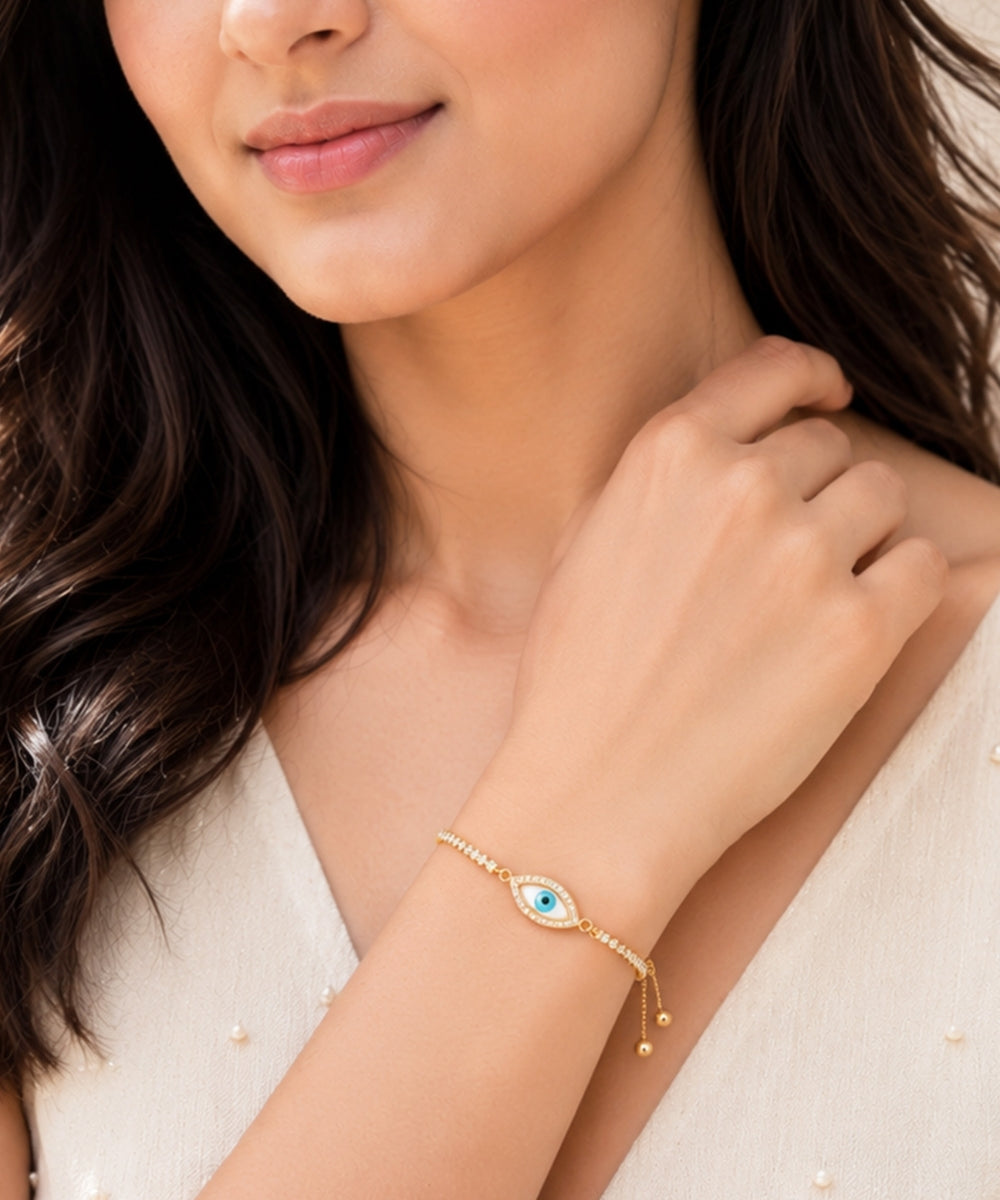 Gold Plated Evil Eye Bracelet with Cubic Zirconia