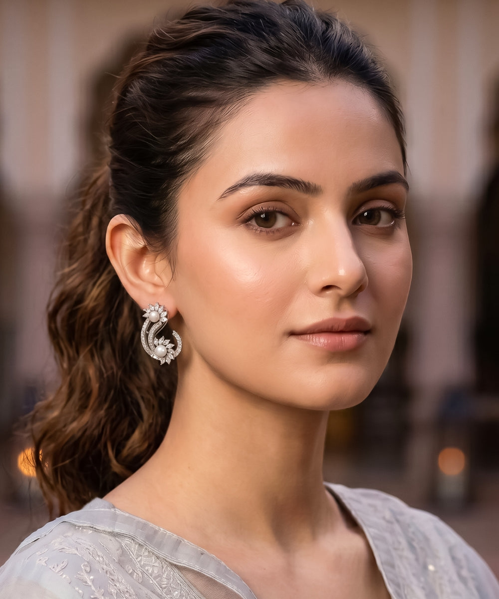 Rhodium Plated Cubic Zirconia Drop Earring