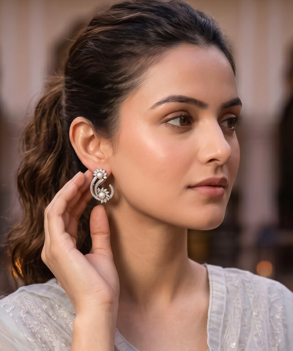 Rhodium Plated Cubic Zirconia Drop Earring