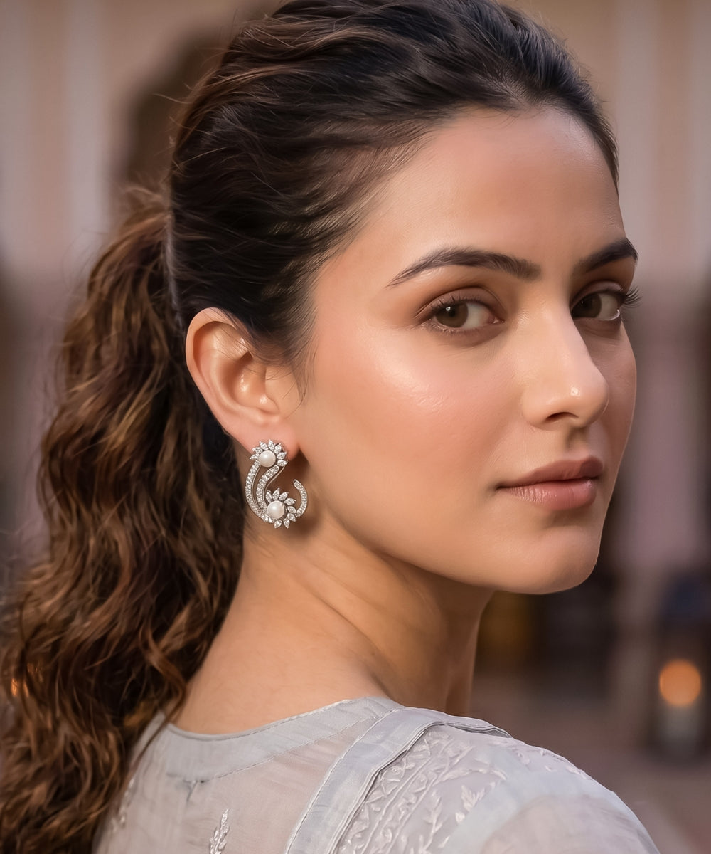 Rhodium Plated Cubic Zirconia Drop Earring
