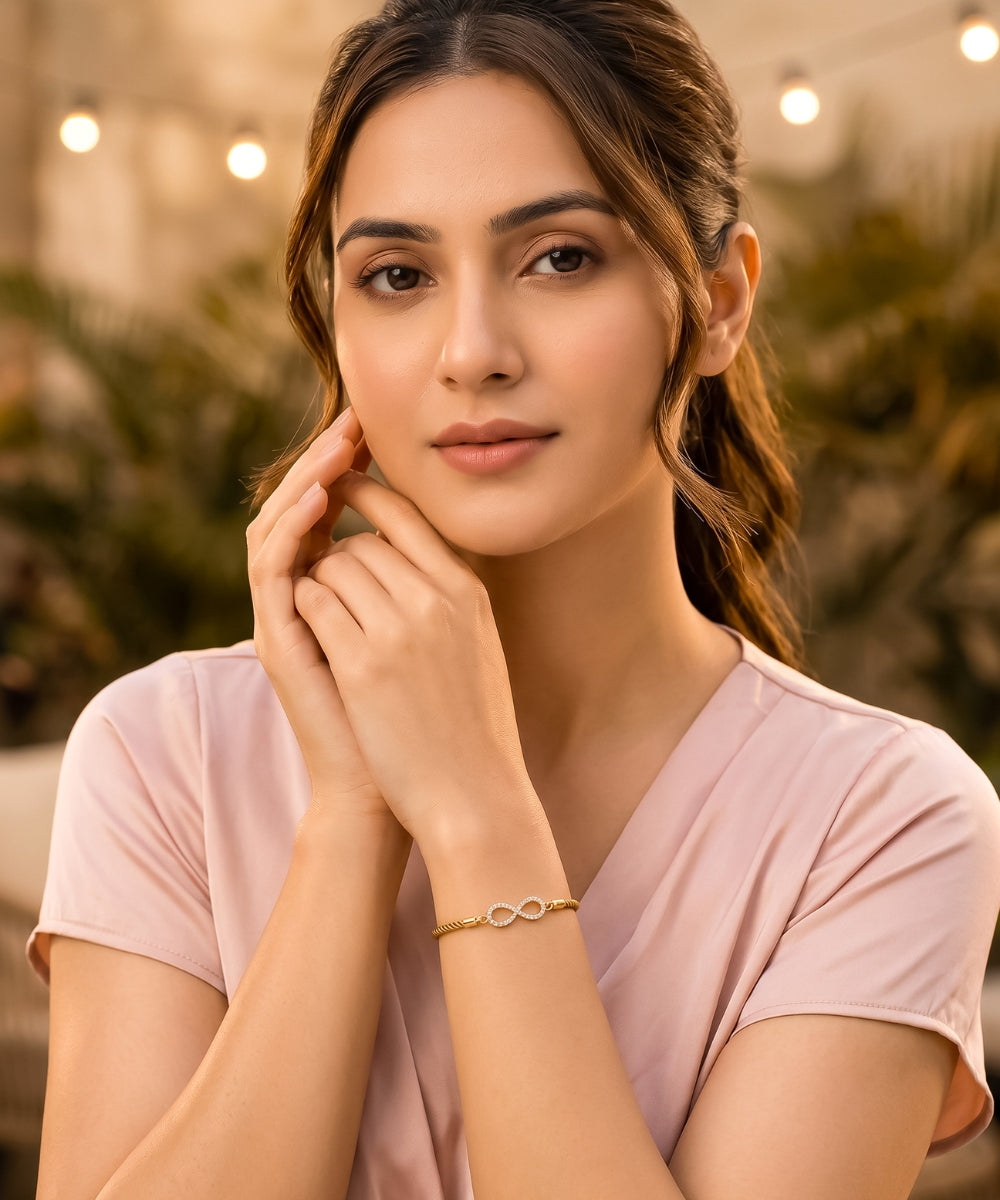 Gold-Plated Infinity Bracelet with Cubic Zirconia