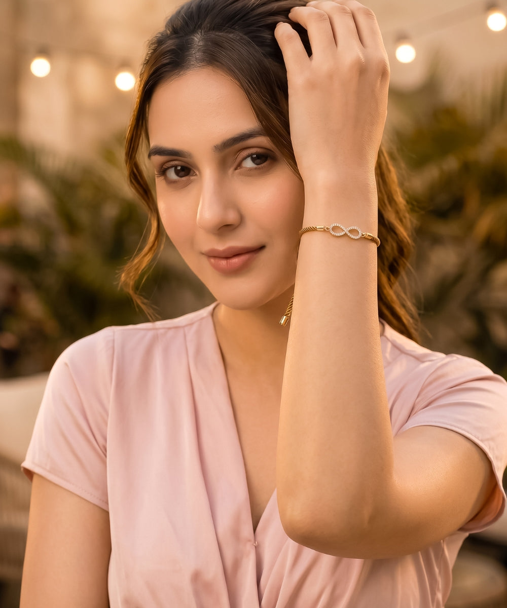 Gold-Plated Infinity Bracelet with Cubic Zirconia