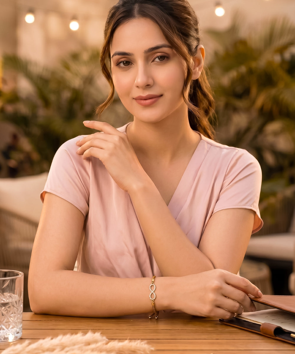 Gold-Plated Infinity Bracelet with Cubic Zirconia