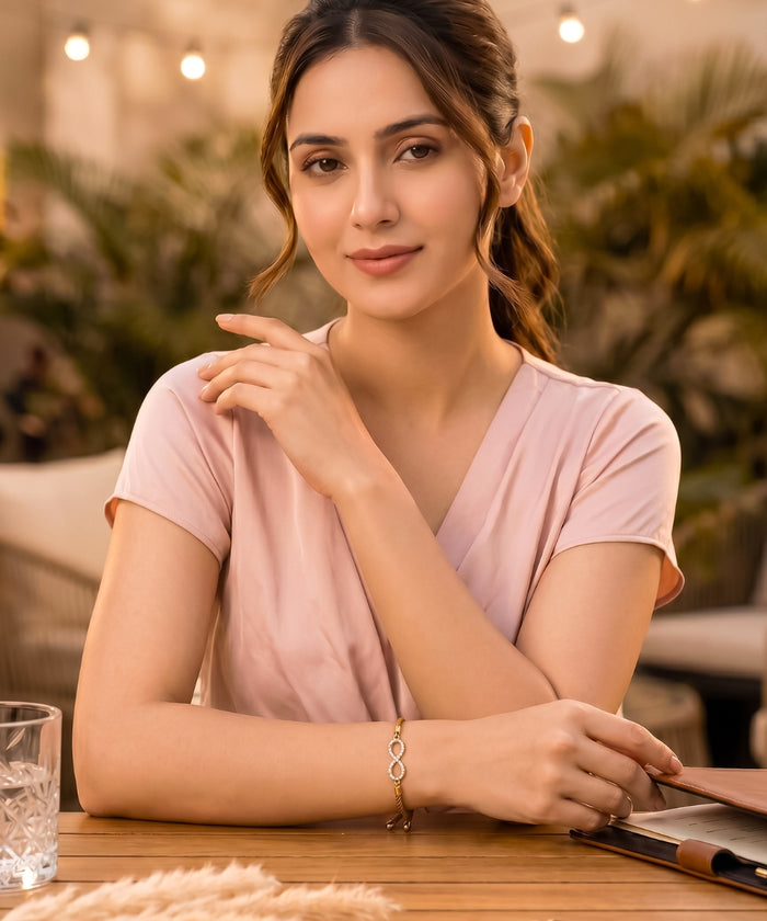 Gold-Plated Infinity Bracelet with Cubic Zirconia