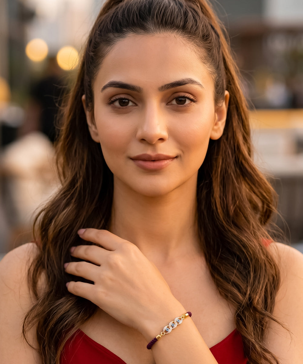 Adjustable Gold-Plated Evil Eye Bracelet